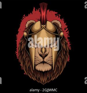 Lion sparta helmet vector illustration Stock Vector