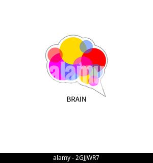 Brain abstract flat geometric logo. Colorful brain icon made of circles. Creative psychology symbol. Vector illustration. Stock Vector