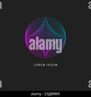 Round gradient line abstract futuristic logo. Digital purple conemporary icon. Surreal circle. Stock Vector