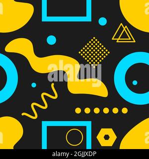 Seamless pattern with abstract shapes in Memphis style. Geometric fashion background. Vector illustration Stock Vector