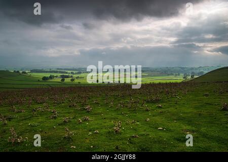 An overcast 3 shot HDR image looking from Beacon Hill near Orton Cumbria, towards Tebay Fell also in Cumbria. 06 September 2021 Stock Photo