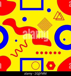 Seamless pattern with abstract shapes in Memphis style. Geometric fashion background. Vector illustration Stock Vector