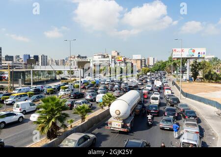 Heavy traffic on Dora Highway, Beirut, Lebanon Stock Photo