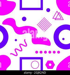 Seamless pattern with abstract shapes in Memphis style. Geometric fashion background. Vector illustration Stock Vector