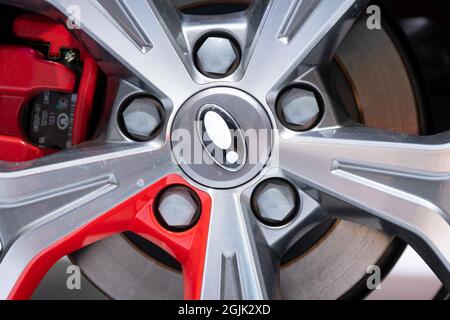 Munich, Germany. 10th Sep, 2021. The logo of Ora can be seen on a rim during the International Motor Show (IAA Mobility). The IAA MOBILITY 2021 will take place from 07.-12.09.2021 in Munich. Credit: Sven Hoppe/dpa/Alamy Live News Stock Photo