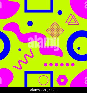 Seamless pattern with abstract shapes in Memphis style. Geometric fashion background. Vector illustration Stock Vector