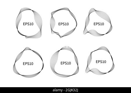 Set of digital frames created from thin lines. Round border. Abstract circle and wavy shape. Vector design element Stock Vector