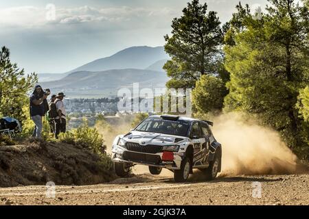 Lamia, Greece. 10th Sep, 2021. 32 Zaldivar Fabrizio (pry), Del Barrio Carlos (esp), Skoda Fabia Evo, action during the 2021 Acropolis Rally Greece, 9th round of the 2021 FIA WRC, FIA World Rally Championship, from September 9 to 12, 2021 in Lamia, Greece Credit: Independent Photo Agency/Alamy Live News Stock Photo