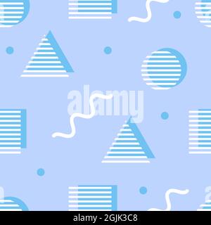 Seamless pattern in Memphis style. Fashion geometric background with triangles, circles and squares. Color summer banner. Vector illustration Stock Vector