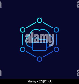 cloud folder icon, linear vector Stock Vector