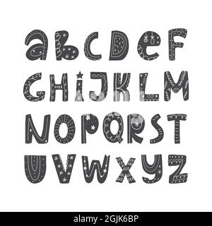 Abc Cute christmas alphabet. Hand drawing font for children. Flat isolated Vector illustration. Stock Vector
