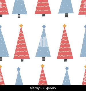 Seamless Christmas pattern with tree.Christmas ornament with red and blue color, vector illustration Digital paper Stock Vector