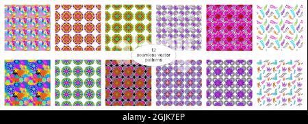 Brightly colored graphic flower pattern seamless design Stock Vector