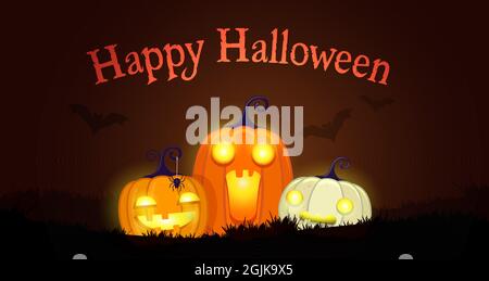 Halloween Pumpkins on night background with text Stock Vector
