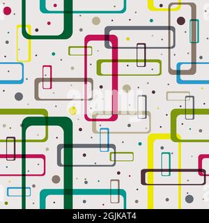 Seamless abstract pattern of colored intersecting contour rectangles and dots. Vector illustration for textures, textiles, simple backgrounds, covers Stock Vector