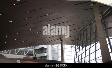 MUNICH, GERMANY - 12 OCT 2015: Detail of the roof construction of BMW Welt Munich, the delivery and experience centre Stock Photo