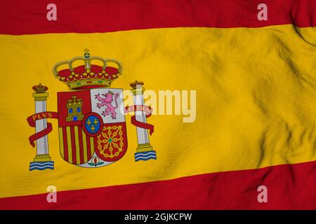 Full frame close-up on a waving Spanish flag in 3D rendering. Stock Photo