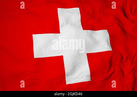 Full frame close-up on a waving Swiss flag in 3D rendering. Stock Photo