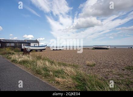 Aldeburgh, Suffolk, England, August 15th 2021, A view of fish vendors huts at the beach Stock Photo