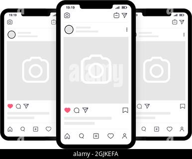 Kyiv, Ukraine - August 1, 2021: Smartphone with UI, UX interface mockup for presentation template. Realistic phone presentation with Instagram Stock Vector