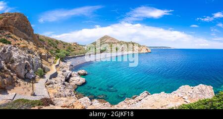 Volcano beach Mavra Volia on Chios island, Greece Stock Photo