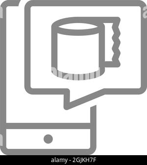 Paper towels in speech buble and smartphone line icon. Paper roll, napkins, wipes for the phone screen Stock Vector