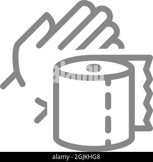 Paper towels in hand line icon. Paper roll, use of paper, personal hygiene, personal hygiene Stock Vector