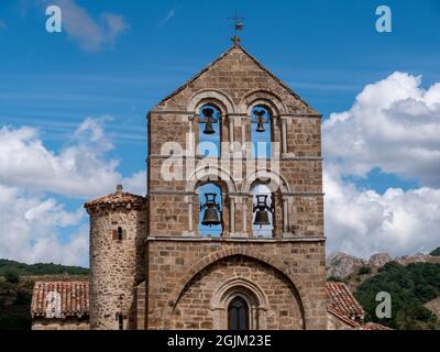 Facade of Collegiate Church of San Salvador de Cantamuda in Palencia Spain Stock Photo