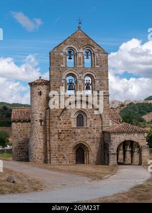 Vertical shot of the Collegiate Church of San Salvador de Cantamuda in Palencia Spain Stock Photo