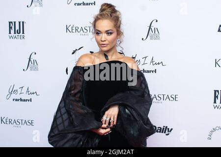 New York City, United States. 09th Sep, 2021. MANHATTAN, NEW YORK CITY, NEW YORK, USA - SEPTEMBER 09: Singer Rita Ora wearing an Antonio Grimaldi couture dress and a Tyler Ellis clutch arrives at The Daily Front Row 8th Annual Fashion Media Awards held at The Rainbow Room at Rockefeller Center on September 9, 2021 in Manhattan, New York City, New York, United States. (Photo by Jordan Hinton/Image Press Agency) Credit: Image Press Agency/Alamy Live News Stock Photo