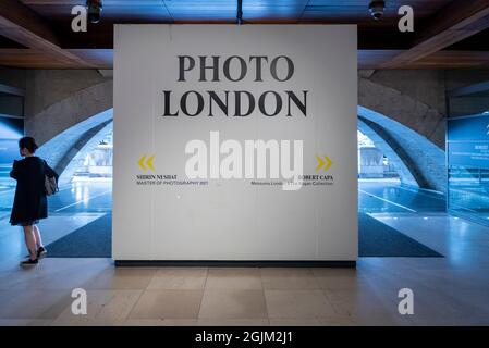 London, UK.  10 September 2021. A entrance sign at Photo London, now in its sixth year.  The show includes displays from international exhibitors, awards, professional photography workshops and talks.  The event runs to 12 September at Somerset House. Credit: Stephen Chung / Alamy Live News Stock Photo