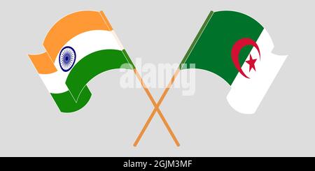 Crossed flags of Algeria and India Stock Vector