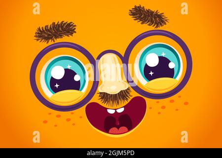 Vector illustration of cute face for april fools day. Kawaii face with eyes and freckles. April fools' day Stock Vector
