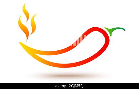Vector illustration of chilli pepper with flame. Vector icon of red chili pepper in fire. Stock Vector