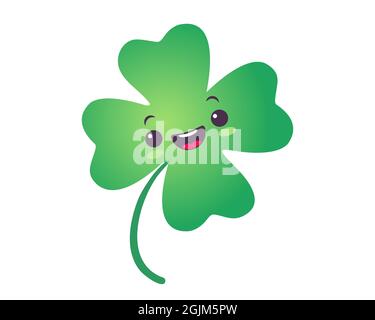 Vector illustration of a lucky clover. Vector icon of lucky clover for Patrick's day in kawaii style. Stock Vector