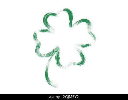 Vector vintage icon of clover for Patrick's day. Vintage green lucky clover in hand drawing style Stock Vector