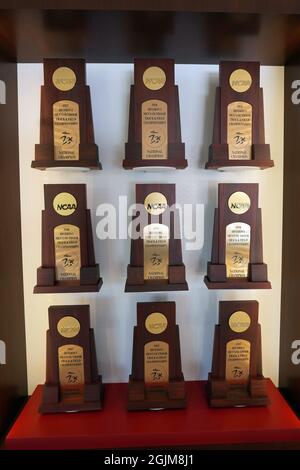 NCAA Championship trophies on display at the Colich Track and Field Center on the campus of the University of Southern California, Friday, Sept. 10, 2 Stock Photo