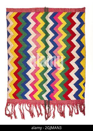 A small cloth called a zut from Almolonga, Guatemala. Designs include supplemenary weft brocading of multicolured zigzags.  Touches of Ikat decoration in the groundcloth Stock Photo