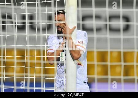 Benevento, Italy. 10th Sep, 2021. Massimo Coda player of Lecce, during the match of the Italian Serie B championship between Benevento vs Lecce final result 0-0, match played at the Ciro Vigorito Stadium. Benevento, Italy, September 10, 2021. (photo by Vincenzo Izzo/Sipa USA) Credit: Sipa USA/Alamy Live News Stock Photo