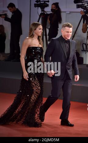 Venice, Italy. 10th Sep, 2021. Luciana Barroso and Matt Damon attend the red carpet of the movie 'The Last Duel' during the 78th Venice International Film Festival on Friday, September 10, 2021 in Venice, Italy. Photo by Rocco Spaziani/UPI Credit: UPI/Alamy Live News Stock Photo
