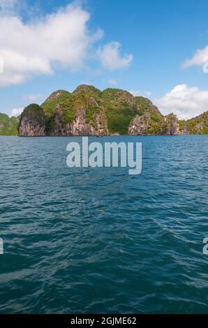 Halong Bay landscape in summer with copy space, North Vietnam, Asia. Stock Photo