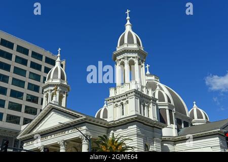 San Jose Cathedral Basilica of St. Joseph was built in 1885 at 80 S Market Street in downtown San Jose, California CA, USA.