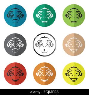 Vector group of monkey face in the circle on white background. Easy editable layered vector illustration. Wild Animals. Stock Vector