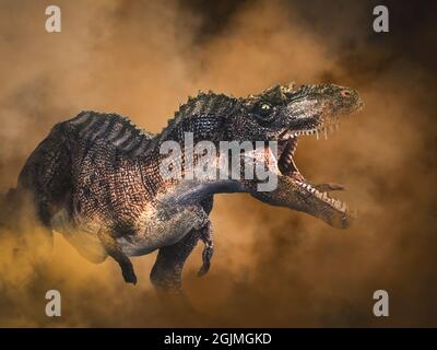 Gorgosaurus Dinosaur on smoke background Stock Photo
