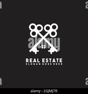 Real estate logo design with using crossed key illustration vector template Stock Vector