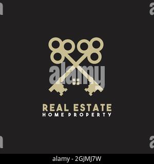 Real estate logo design with using crossed key illustration vector template Stock Vector