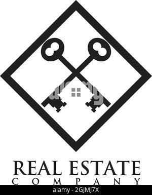 Real estate logo design with using crossed key illustration vector template Stock Vector