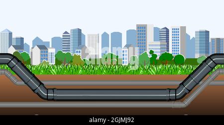 Pipeline for various purposes. Providing the city. Underground part of system. Illustration vector. Stock Vector