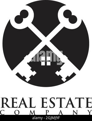 Real estate logo design with using crossed key illustration vector template Stock Vector