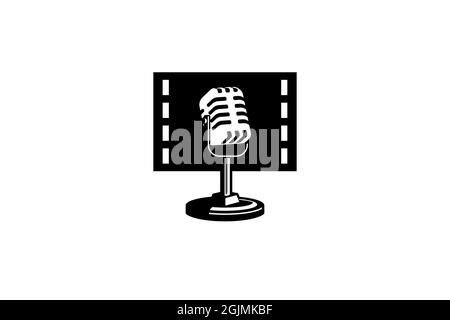 Movie podcast vector logo template. Mic microphone and film reel logo illustration. Stock Photo